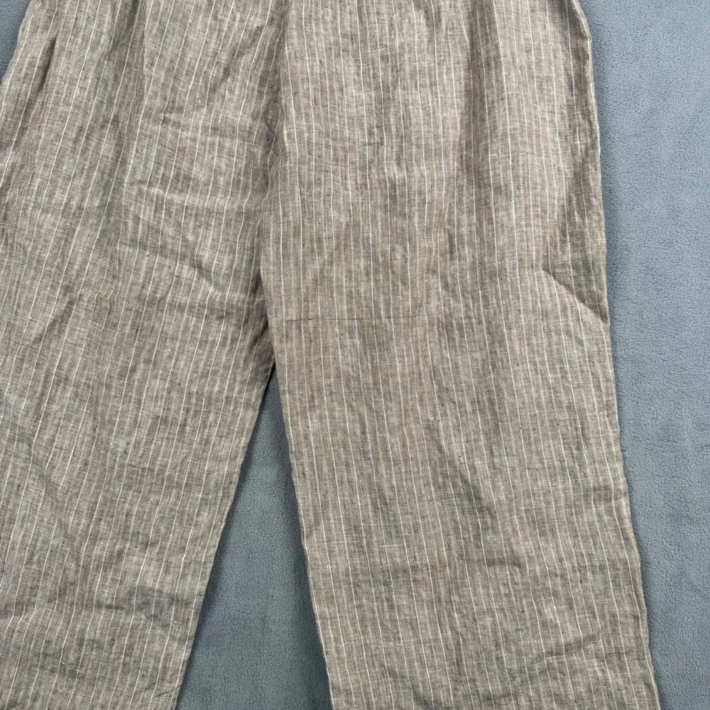 Theory Tan Pinstripe Linen Wide Leg Pants Side Zip‎ Trousers Size 10